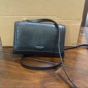 Coach black leather crossbody wallet